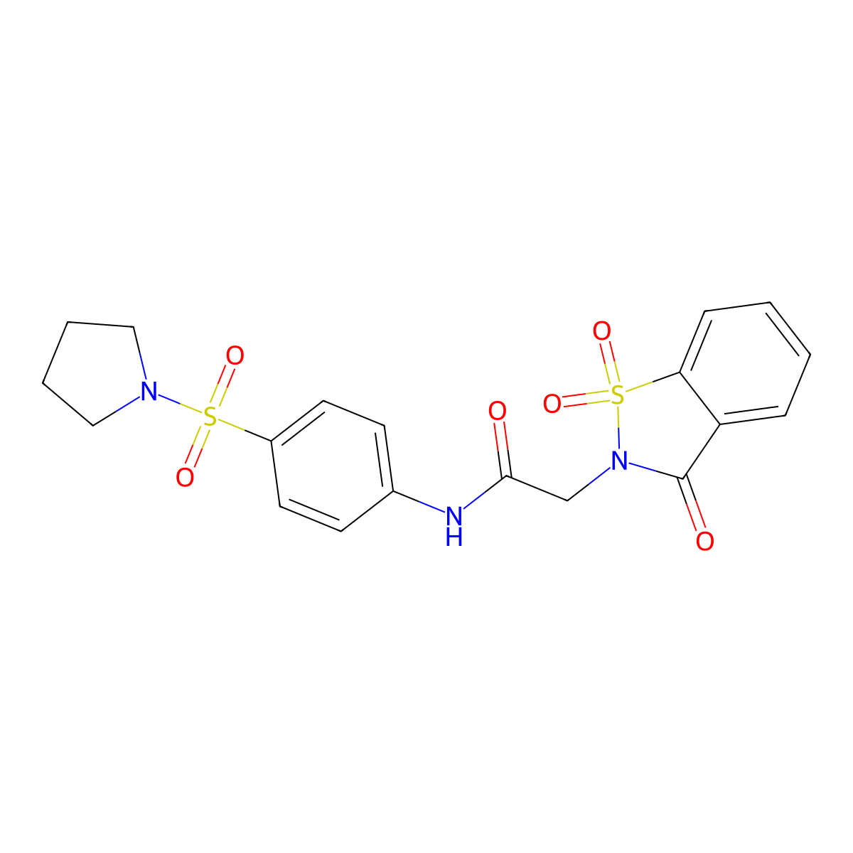 N-[4-(1-pyrrolidinylsulfonyl)phenyl]-2-(1,1,3-trioxo-1,2-benzothiazol-2-yl)acetamide molecular structure, CAS 453526-90-4