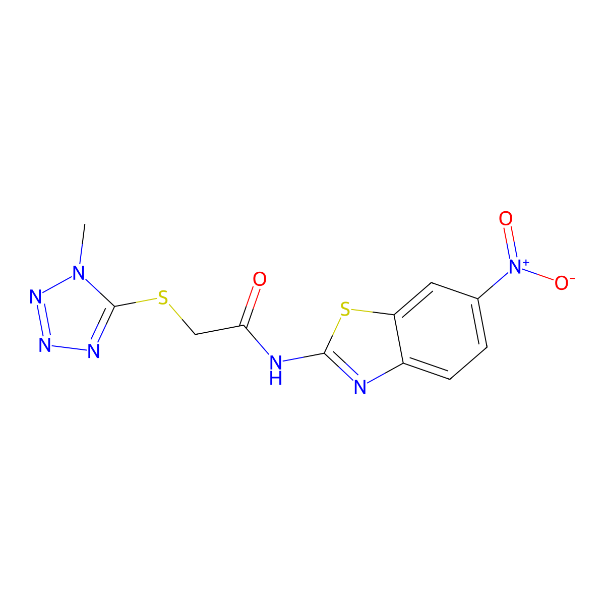 2-(1-methyltetrazol-5-yl)sulfanyl-N-(6-nitro-1,3-benzothiazol-2-yl)acetamide molecular structure, CAS 453552-52-8