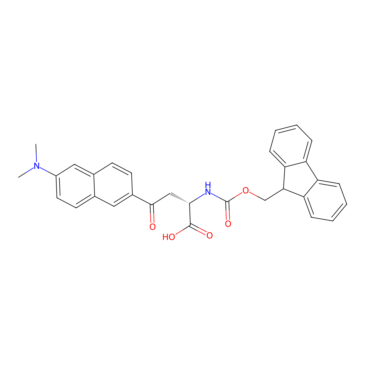 (S)-2-((((9H-fluoren-9-yl)methoxy)carbonyl)amino)-4-(6-(dimethylamino)naphthalen-2-yl)-4-oxobutanoic acid molecular structure, CAS 453559-06-3