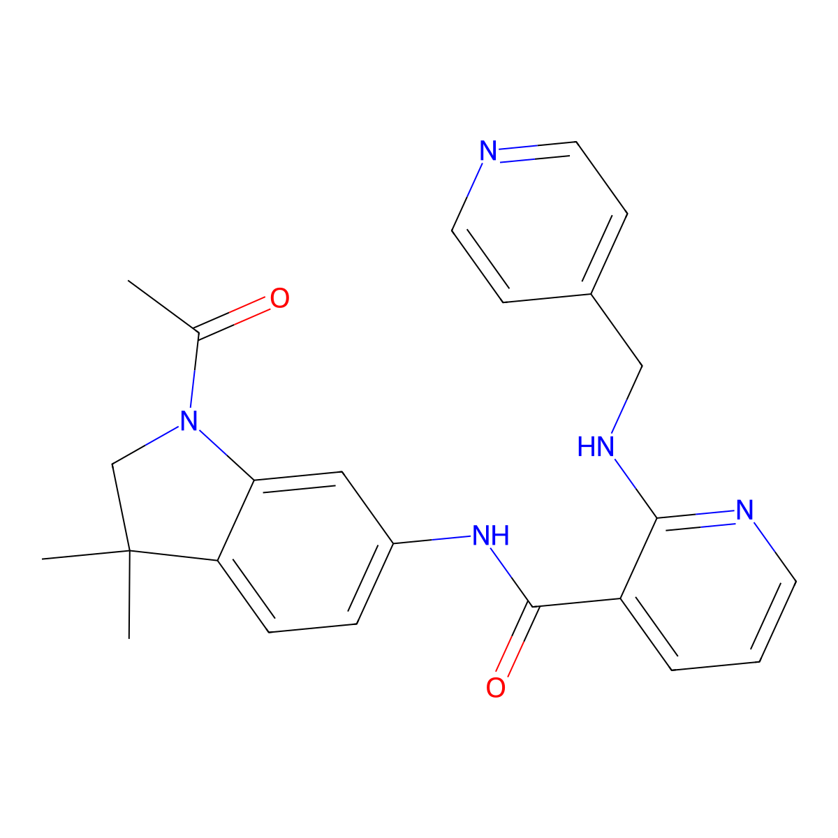 N-(1-acetyl-3,3-dimethylindolin-6-yl)-2-((pyridin-4-ylmethyl)amino)nicotinamide molecular structure, CAS 453562-74-8