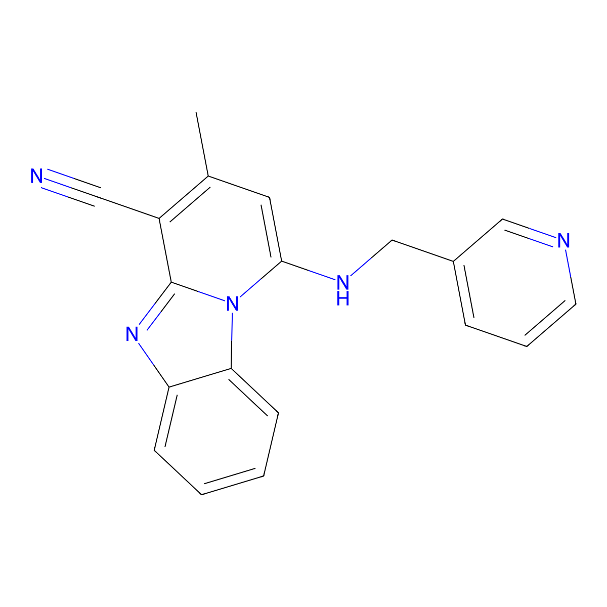 3-Methyl-1-(pyridin-3-ylmethylamino)pyrido[1,2-a]benzimidazole-4-carbonitrile molecular structure, CAS 453578-71-7