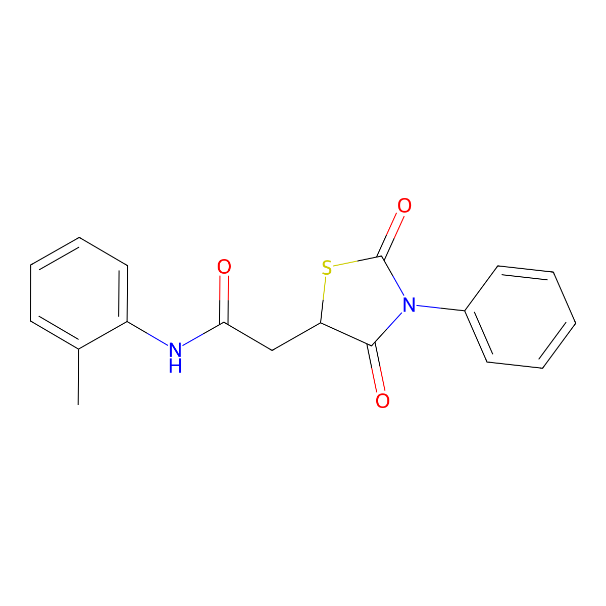 2-(2,4-dioxo-3-phenyl-1,3-thiazolidin-5-yl)-N-(2-methylphenyl)acetamide molecular structure, CAS 453579-03-8