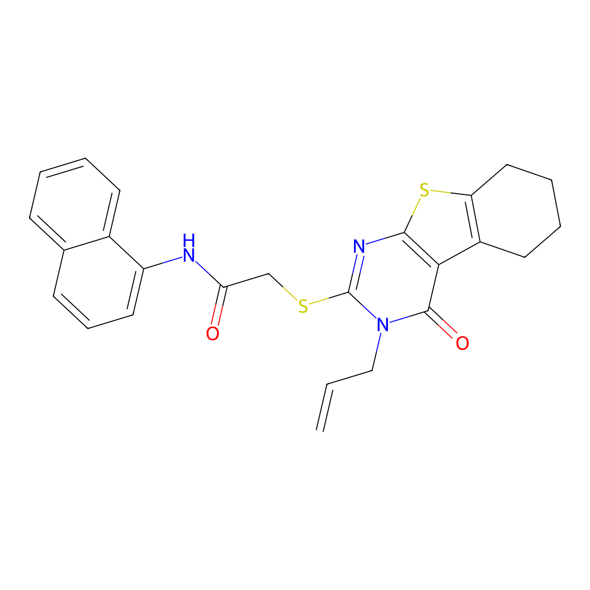 N-naphthyl-2-(4-oxo-3-prop-2-enyl(3,5,6,7,8-pentahydrobenzo[b]thiopheno[2,3-d] pyrimidin-2-ylthio))acetamide molecular structure, CAS 453579-97-0