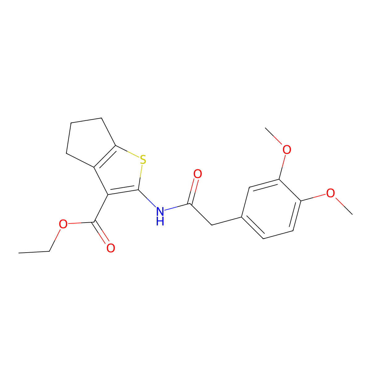 ethyl 2-{[(3,4-dimethoxyphenyl)acetyl]amino}-5,6-dihydro-4H-cyclopenta[b]thiophene-3-carboxylate molecular structure, CAS 453582-20-2
