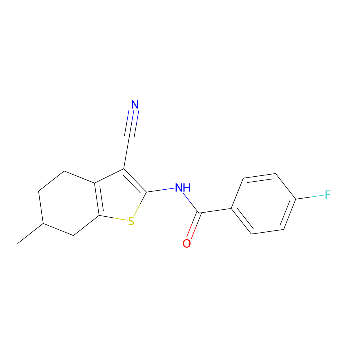 N-(3-cyano-6-methyl-4,5,6,7-tetrahydro-1-benzothiophen-2-yl)-4-fluorobenzamide molecular structure, CAS 453582-46-2