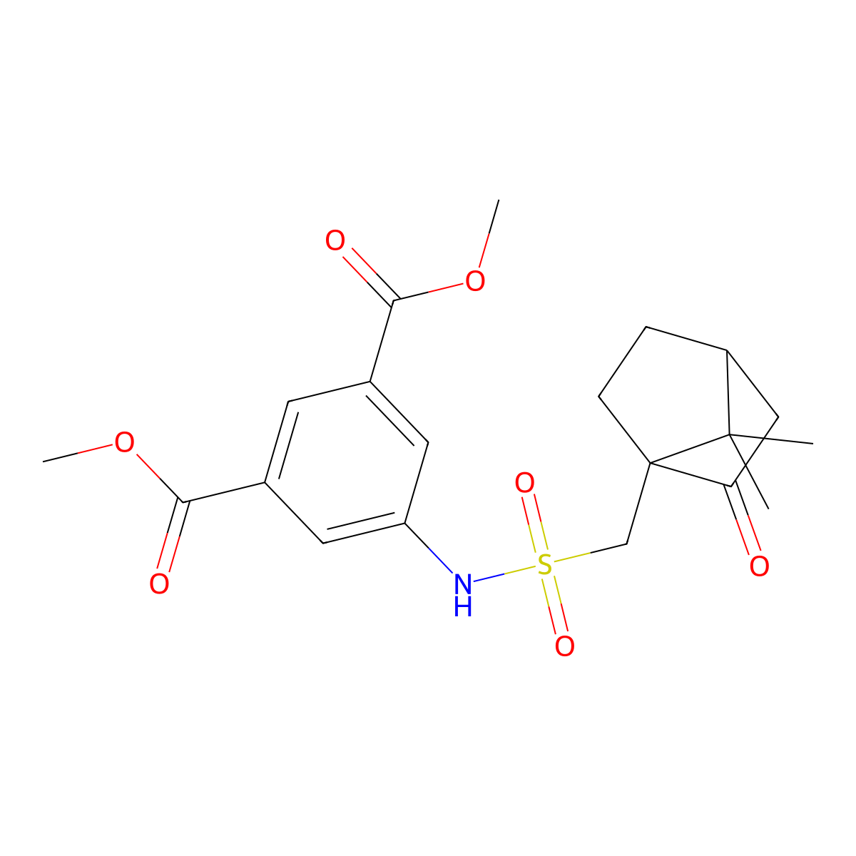 Methyl 5-((((7,7-dimethyl-2-oxobicyclo[2.2.1]heptyl)methyl)sulfonyl)amino)-3-(methoxycarbonyl)benzoate molecular structure, CAS 453582-55-3