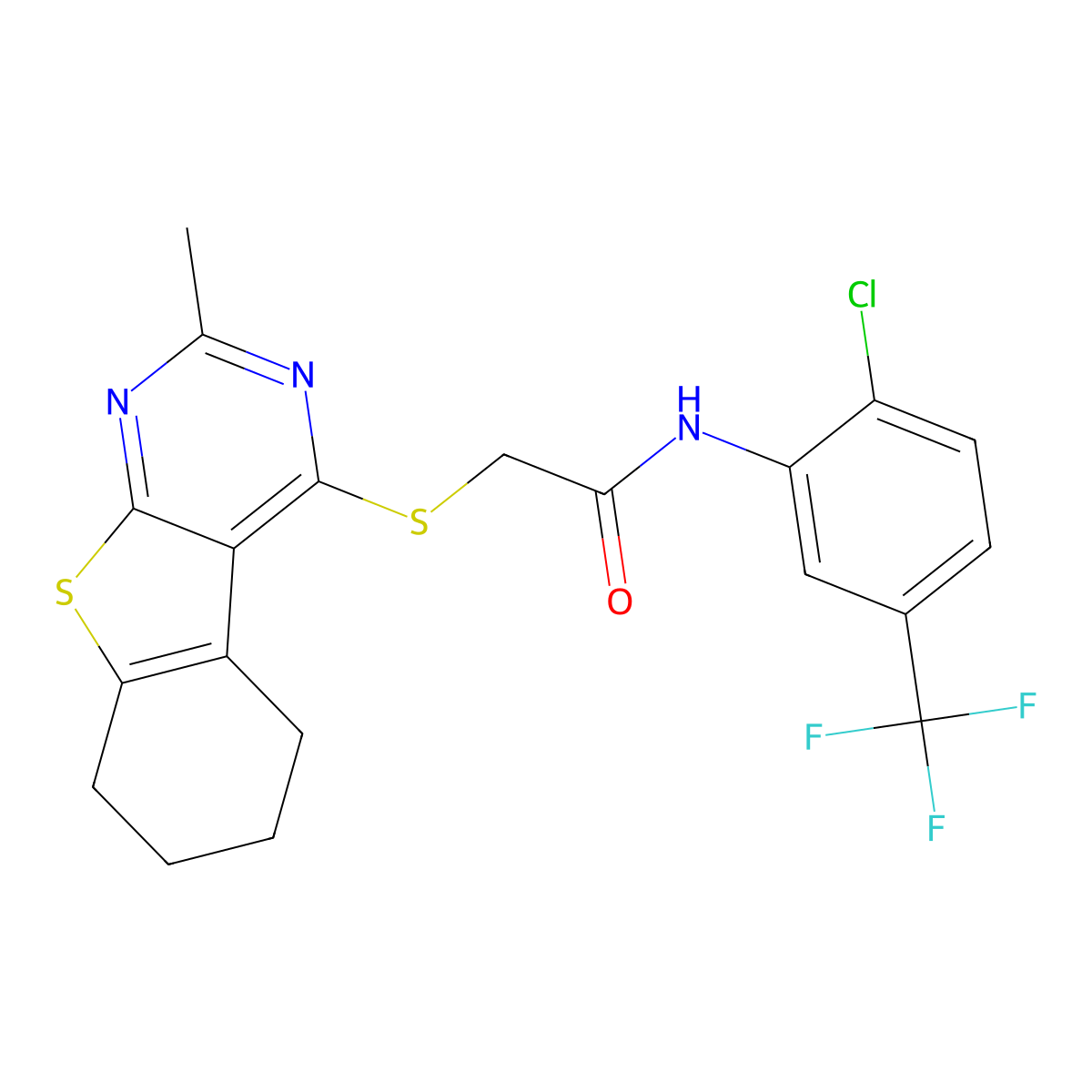 N-[2-chloro-5-(trifluoromethyl)phenyl]-2-[(2-methyl-5,6,7,8-tetrahydro-[1]benzothiolo[2,3-d]pyrimidin-4-yl)sulfanyl]acetamide molecular structure, CAS 453583-02-3