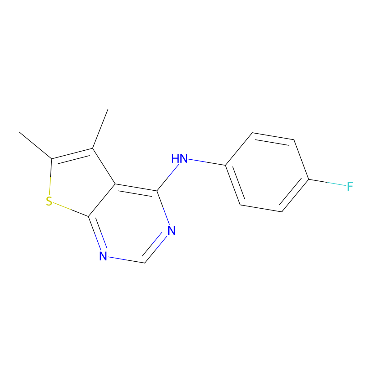 N-(4-fluorophenyl)-5,6-dimethylthieno[2,3-d]pyrimidin-4-amine molecular structure, CAS 453583-40-9