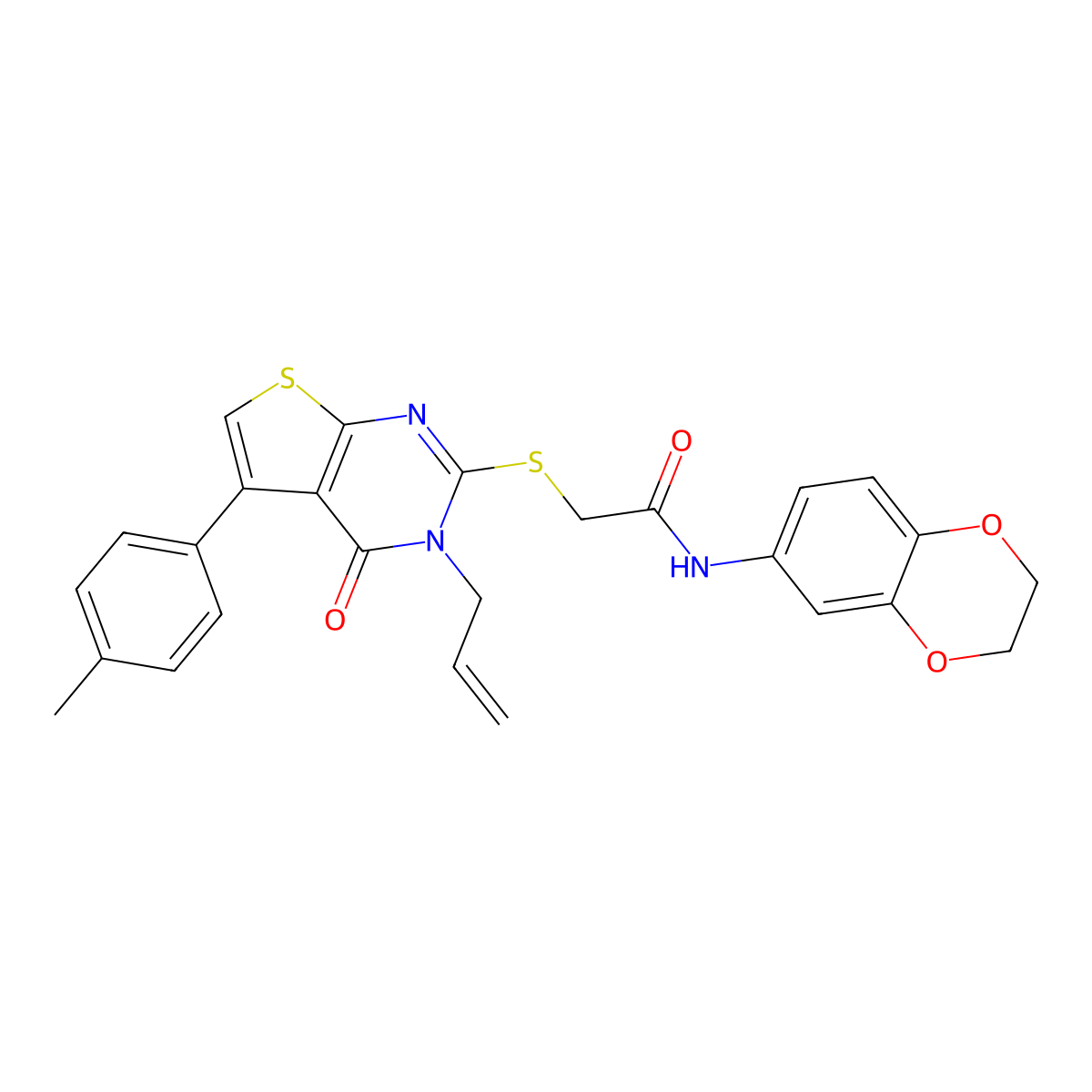 2-((3-allyl-4-oxo-5-(p-tolyl)-3,4-dihydrothieno[2,3-d]pyrimidin-2-yl)thio)-N-(2,3-dihydrobenzo[b][1,4]dioxin-6-yl)acetamide molecular structure, CAS 453583-46-5