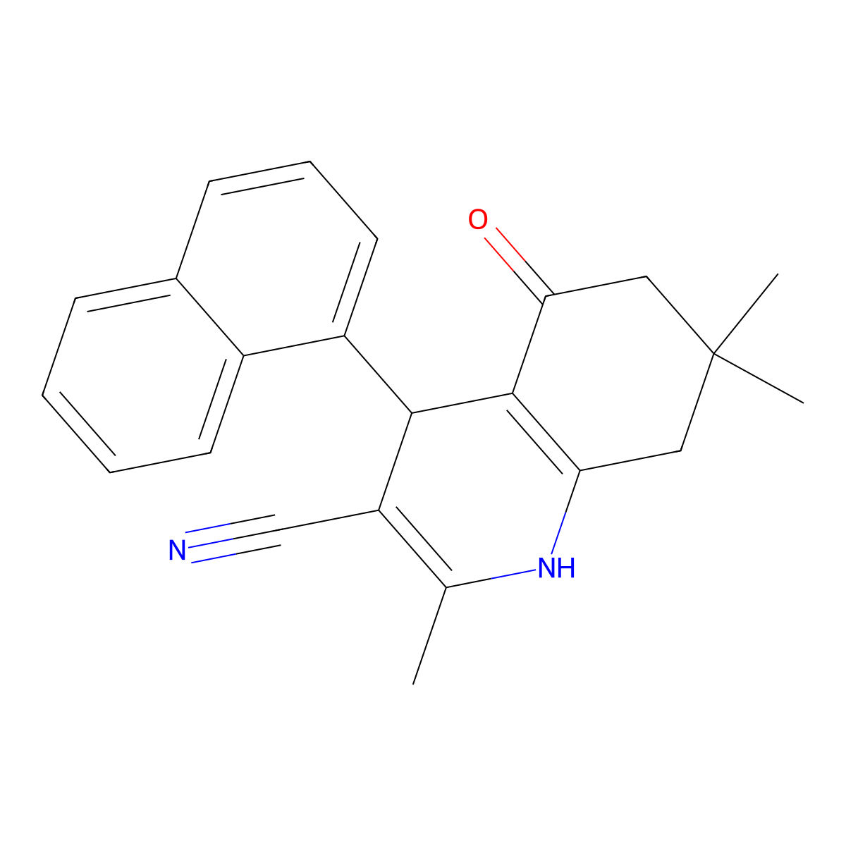 2,7,7-Trimethyl-4-(1-naphthyl)-5-oxo-1,4,5,6,7,8-hexahydro-3-quinolinecarbonitrile molecular structure, CAS 453583-97-6