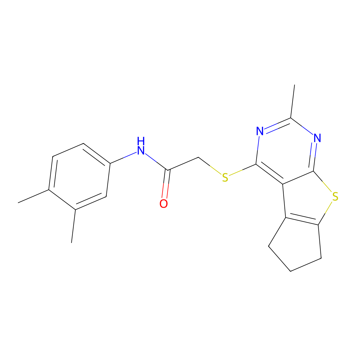 N-(3,4-dimethylphenyl)-2-({10-methyl-7-thia-9,11-diazatricyclo[6.4.0.0^{2,6}]dodeca-1(12),2(6),8,10-tetraen-12-yl}sulfanyl)acetamide molecular structure, CAS 453584-32-2