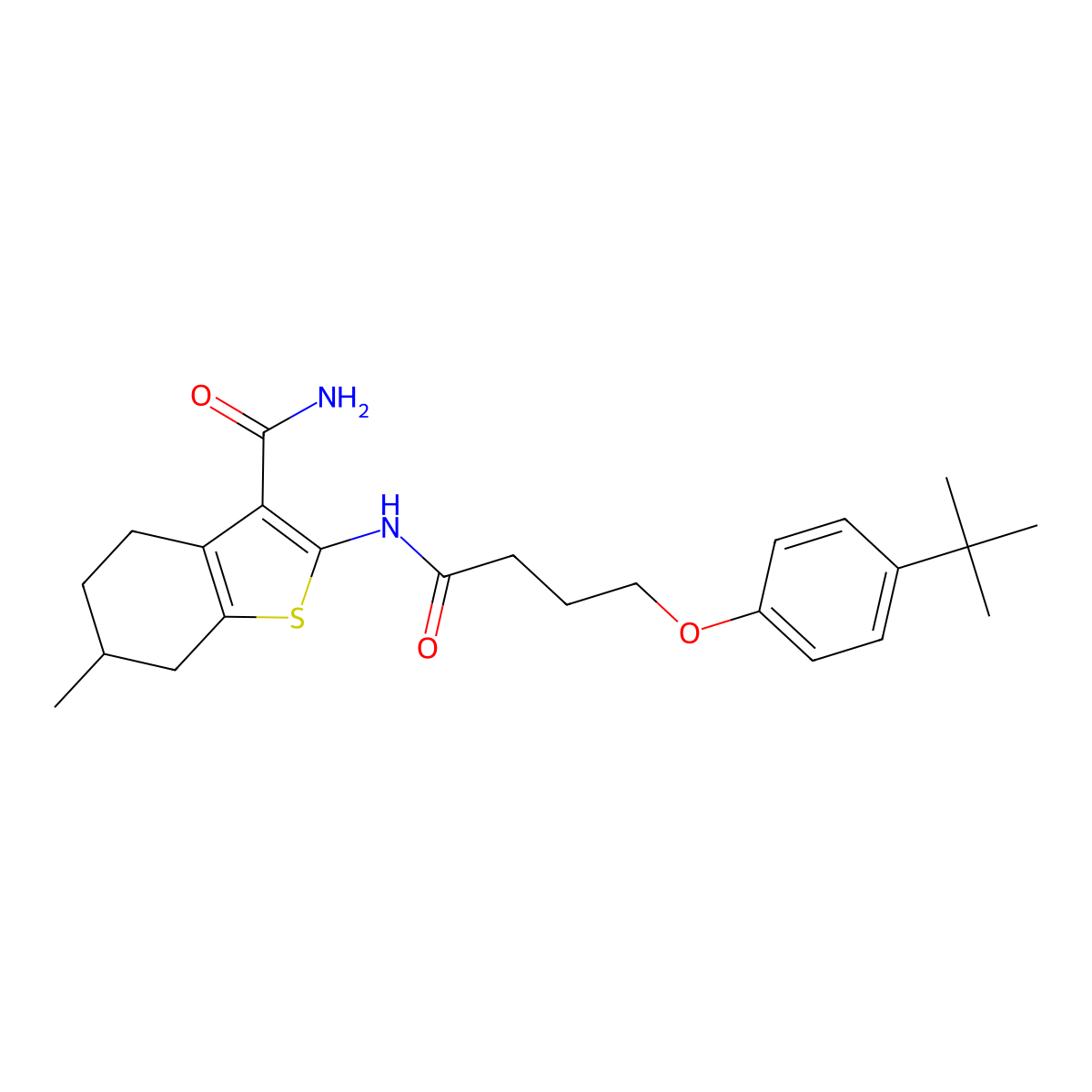 2-(4-(4-(Tert-butyl)phenoxy)butanamido)-6-methyl-4,5,6,7-tetrahydrobenzo[b]thiophene-3-carboxamide molecular structure, CAS 453585-72-3