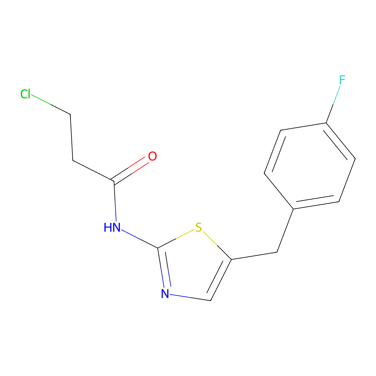 3-chloro-N-[5-(4-fluorobenzyl)-1,3-thiazol-2-yl]propanamide molecular structure, CAS 453586-96-4