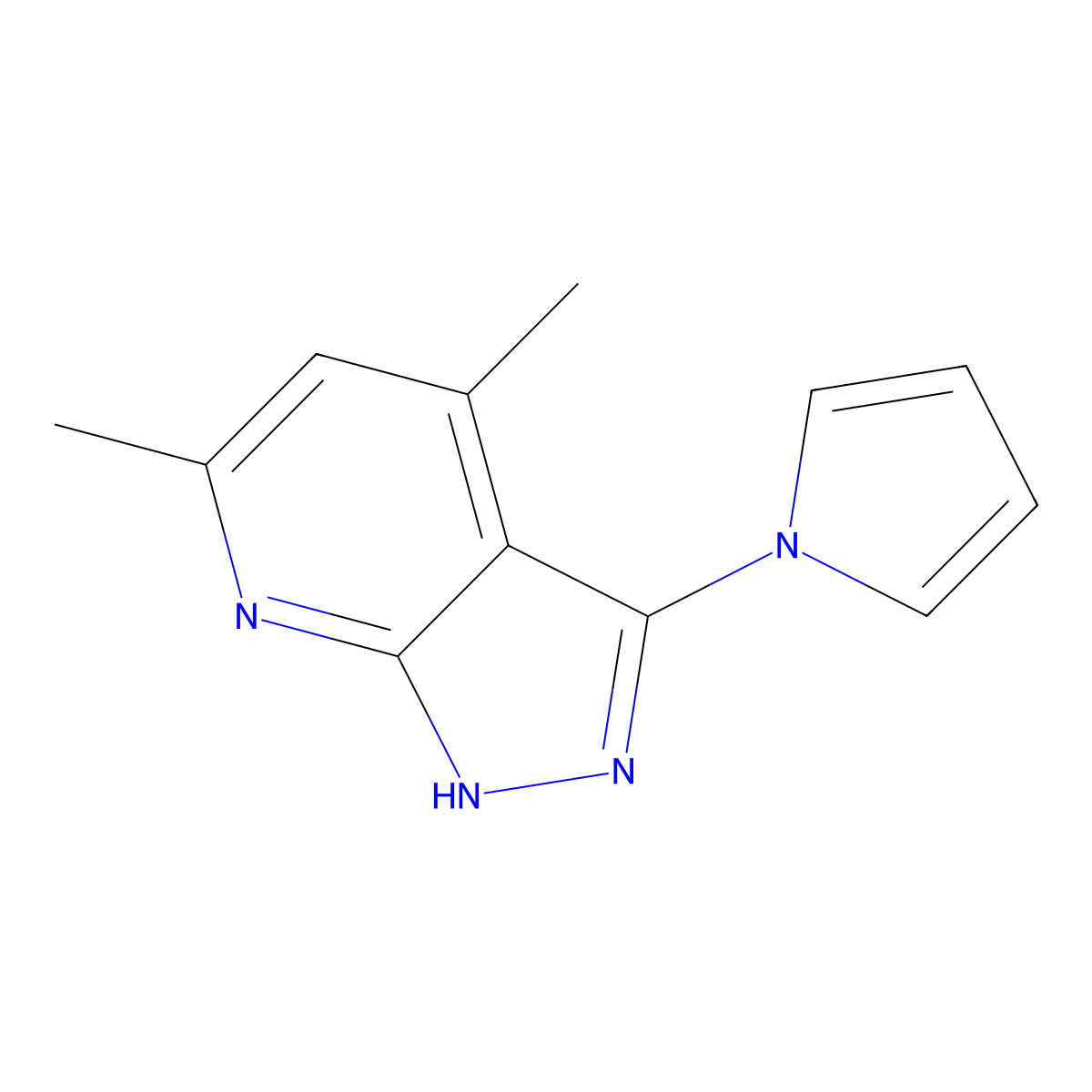 4,6-dimethyl-3-(1H-pyrrol-1-yl)-1H-pyrazolo[3,4-b]pyridine molecular structure, CAS 453589-46-3