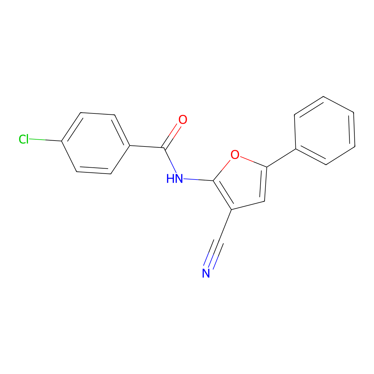 4-chloro-N-(3-cyano-5-phenylfuran-2-yl)benzamide molecular structure, CAS 453589-94-1
