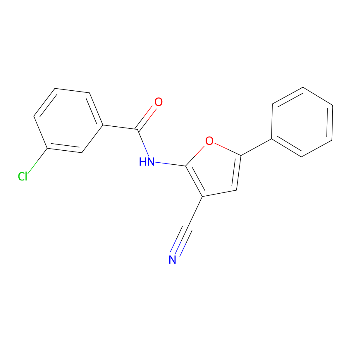 3-chloro-N-(3-cyano-5-phenylfuran-2-yl)benzamide molecular structure, CAS 453589-96-3