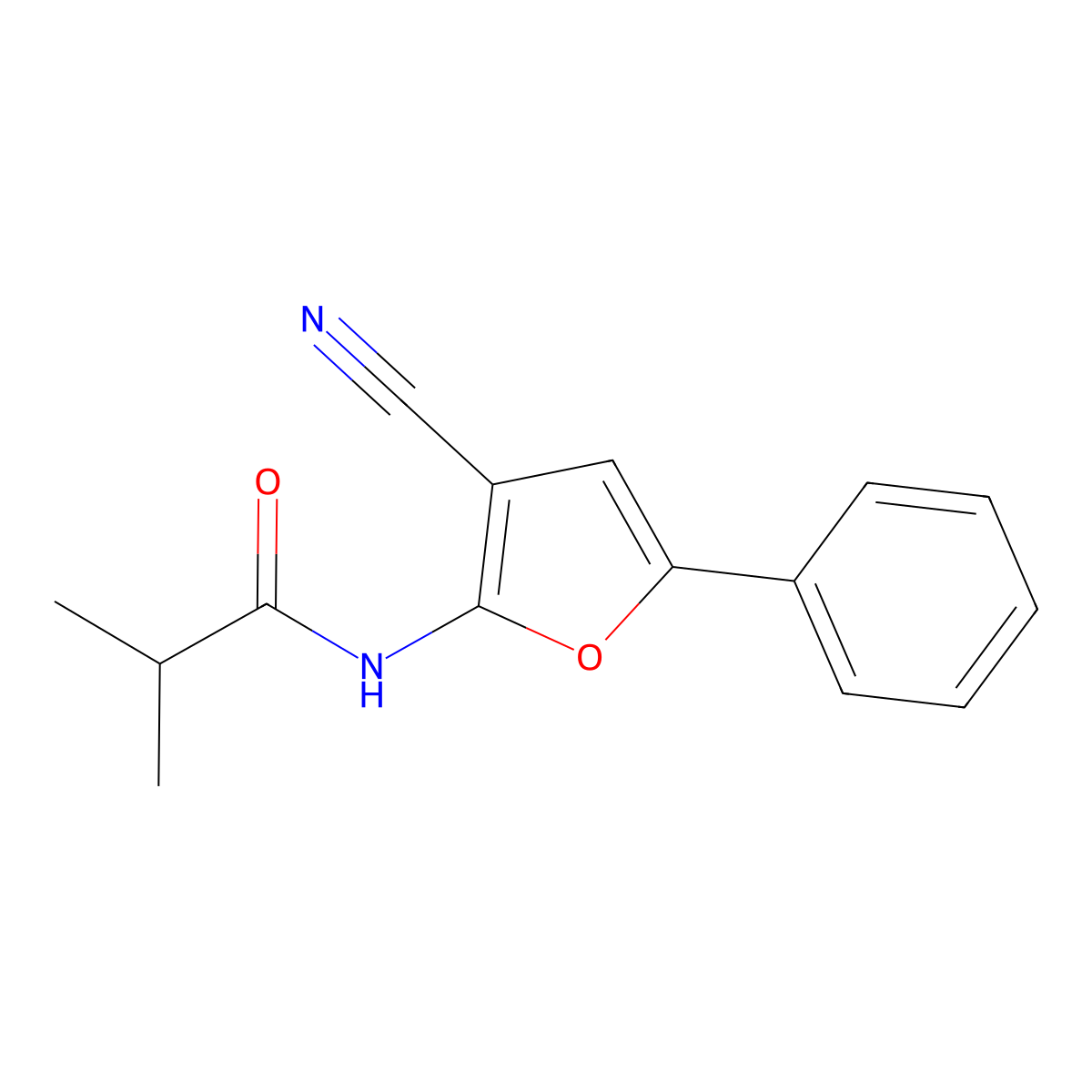 N-(3-cyano-5-phenylfuran-2-yl)-2-methylpropanamide molecular structure, CAS 453590-29-9