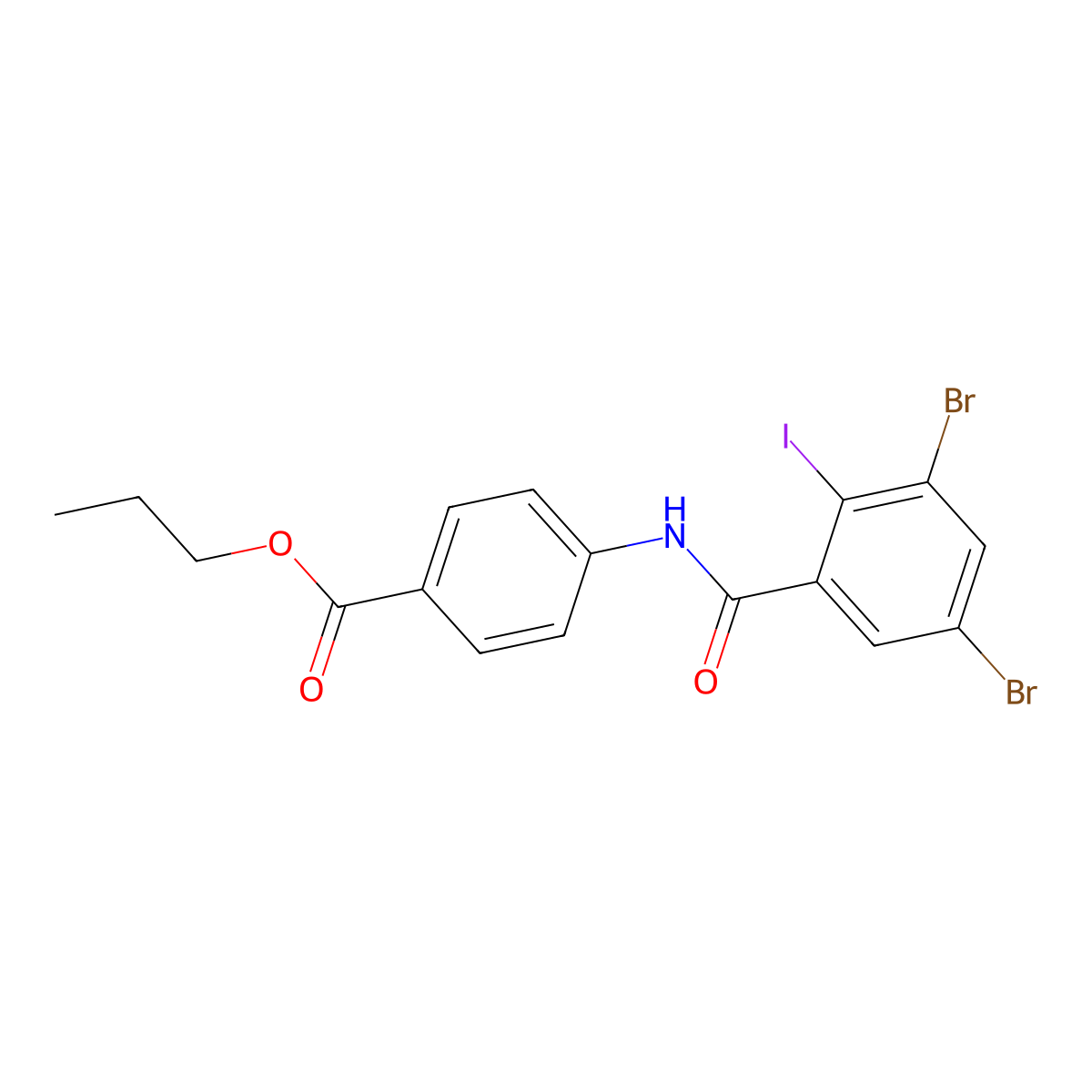 Propyl 4-{[(3,5-dibromo-2-iodophenyl)carbonyl]amino}benzoate molecular structure, CAS 4537-23-9