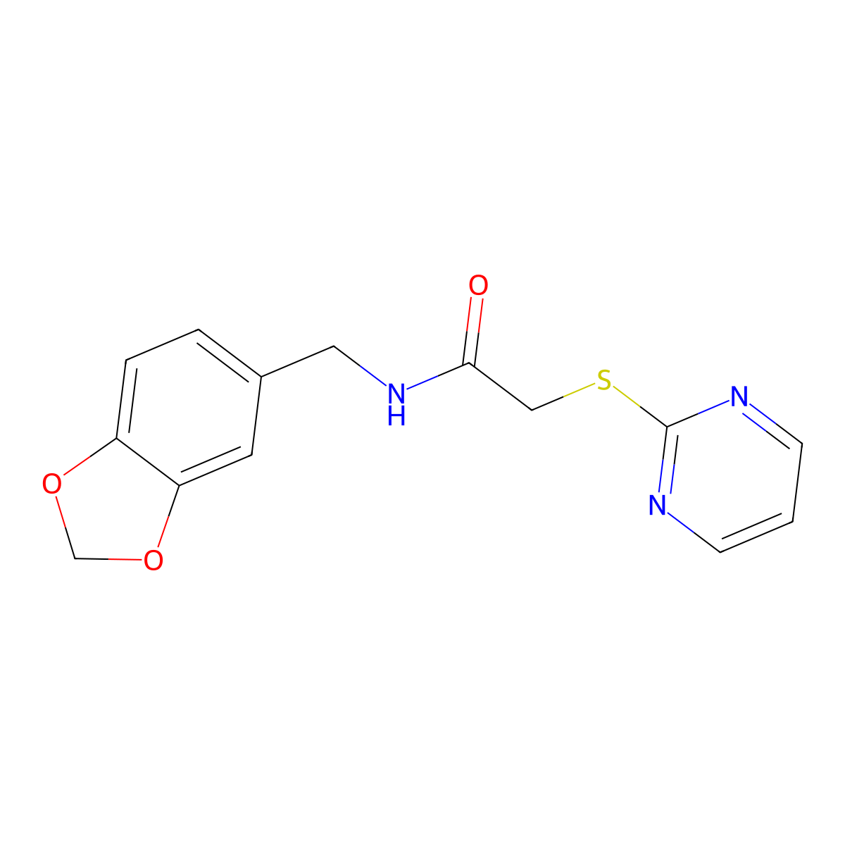 N-[(2H-1,3-benzodioxol-5-yl)methyl]-2-(pyrimidin-2-ylsulfanyl)acetamide molecular structure, CAS 454176-32-0