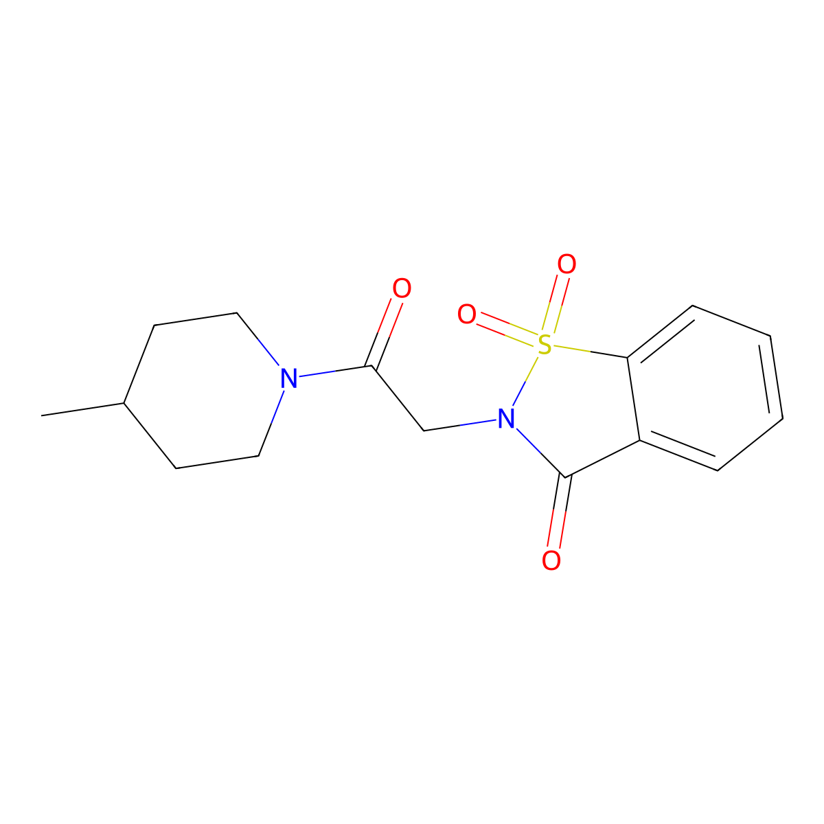 2-(2-(4-methylpiperidin-1-yl)-2-oxoethyl)benzo[d]isothiazol-3(2H)-one 1,1-dioxide molecular structure, CAS 454191-55-0