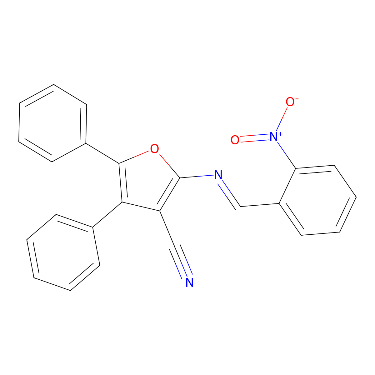 2-[(E)-[(2-nitrophenyl)methylidene]amino]-4,5-diphenylfuran-3-carbonitrile molecular structure, CAS 454199-52-1