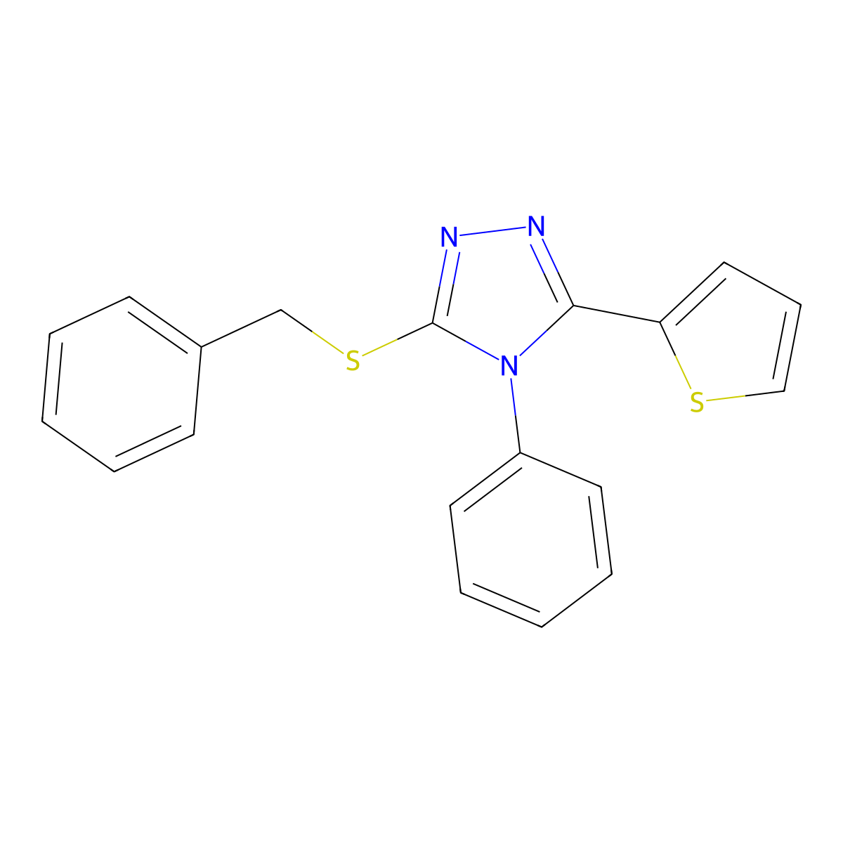 3-(benzylsulfanyl)-4-phenyl-5-(thiophen-2-yl)-4H-1,2,4-triazole molecular structure, CAS 454201-26-4