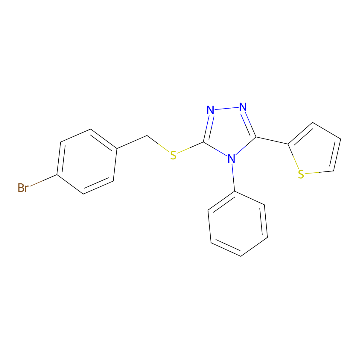 3-[(4-bromobenzyl)sulfanyl]-4-phenyl-5-(2-thienyl)-4H-1,2,4-triazole molecular structure, CAS 454216-59-2
