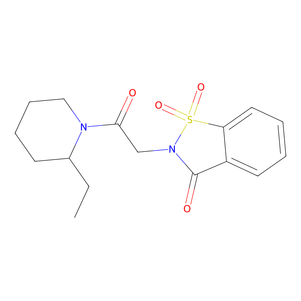 2-(2-(2-ethylpiperidin-1-yl)-2-oxoethyl)benzo[d]isothiazol-3(2H)-one 1,1-dioxide molecular structure, CAS 454230-43-4