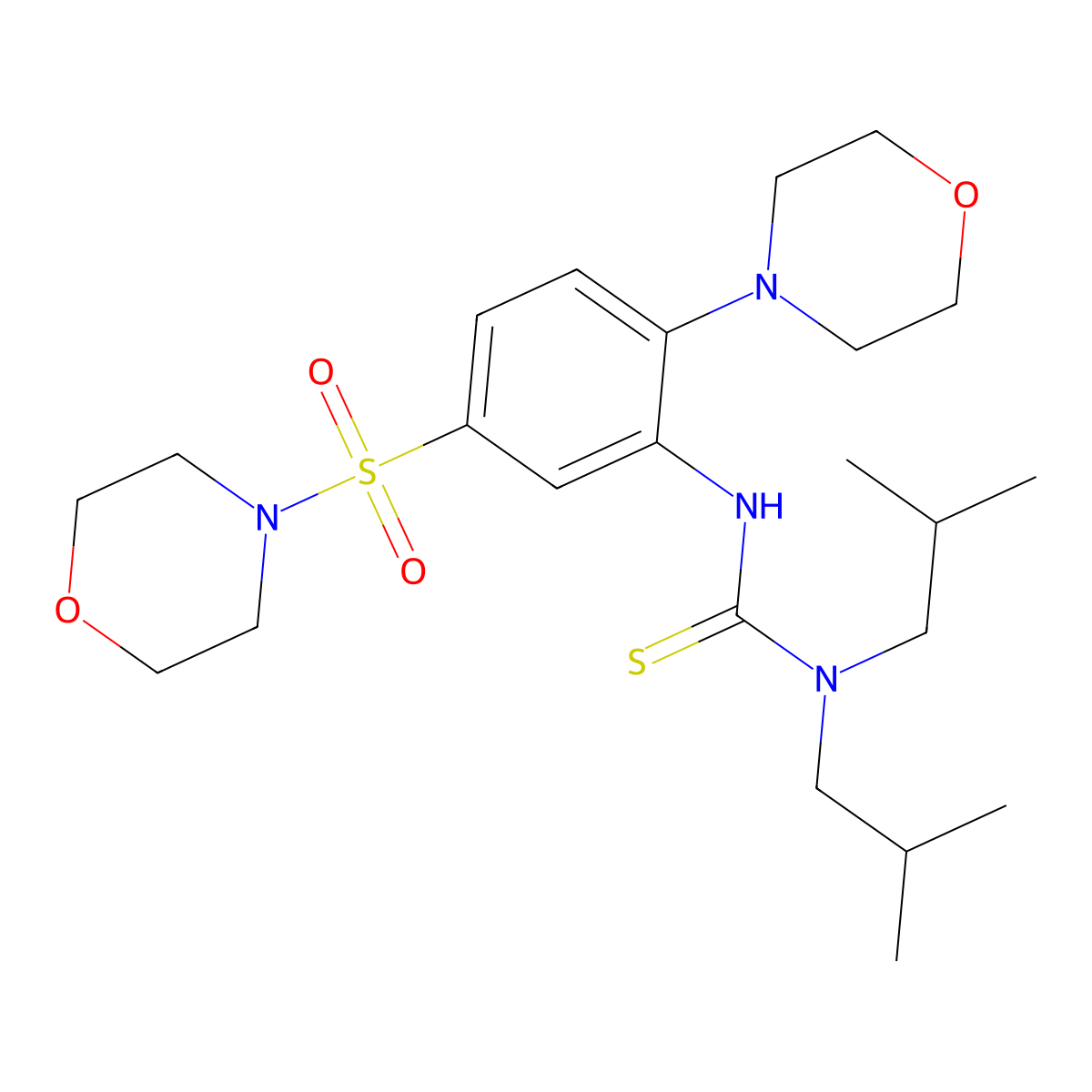 1,1-Bis(2-methylpropyl)-3-(2-morpholin-4-yl-5-morpholin-4-ylsulfonylphenyl)thiourea molecular structure, CAS 454232-79-2