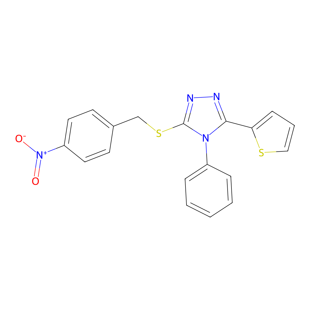 3-((4-nitrobenzyl)thio)-4-phenyl-5-(thiophen-2-yl)-4H-1,2,4-triazole molecular structure, CAS 454233-07-9