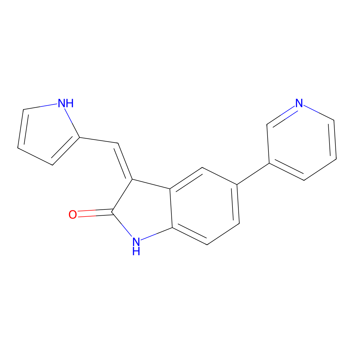 3-((1H-pyrrol-2-yl)methylene)-5-(pyridin-3-yl)indolin-2-one molecular structure, CAS 454234-24-3