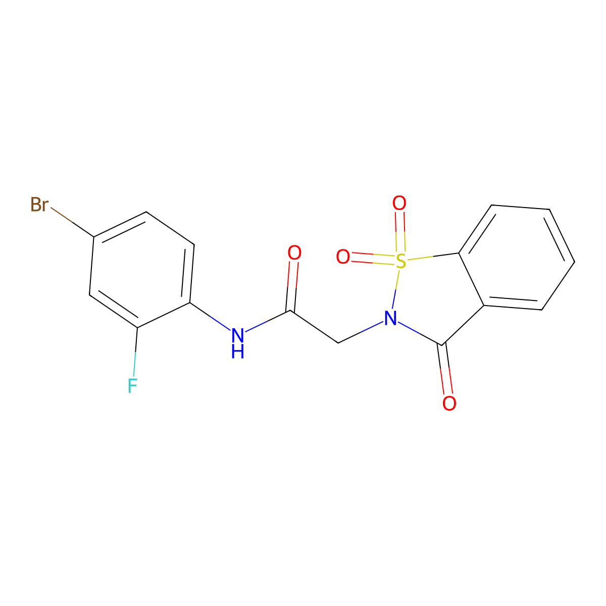 N-(4-bromo-2-fluorophenyl)-2-(1,1-dioxido-3-oxo-1,2-benzisothiazol-2(3H)-yl)acetamide molecular structure, CAS 454237-08-2