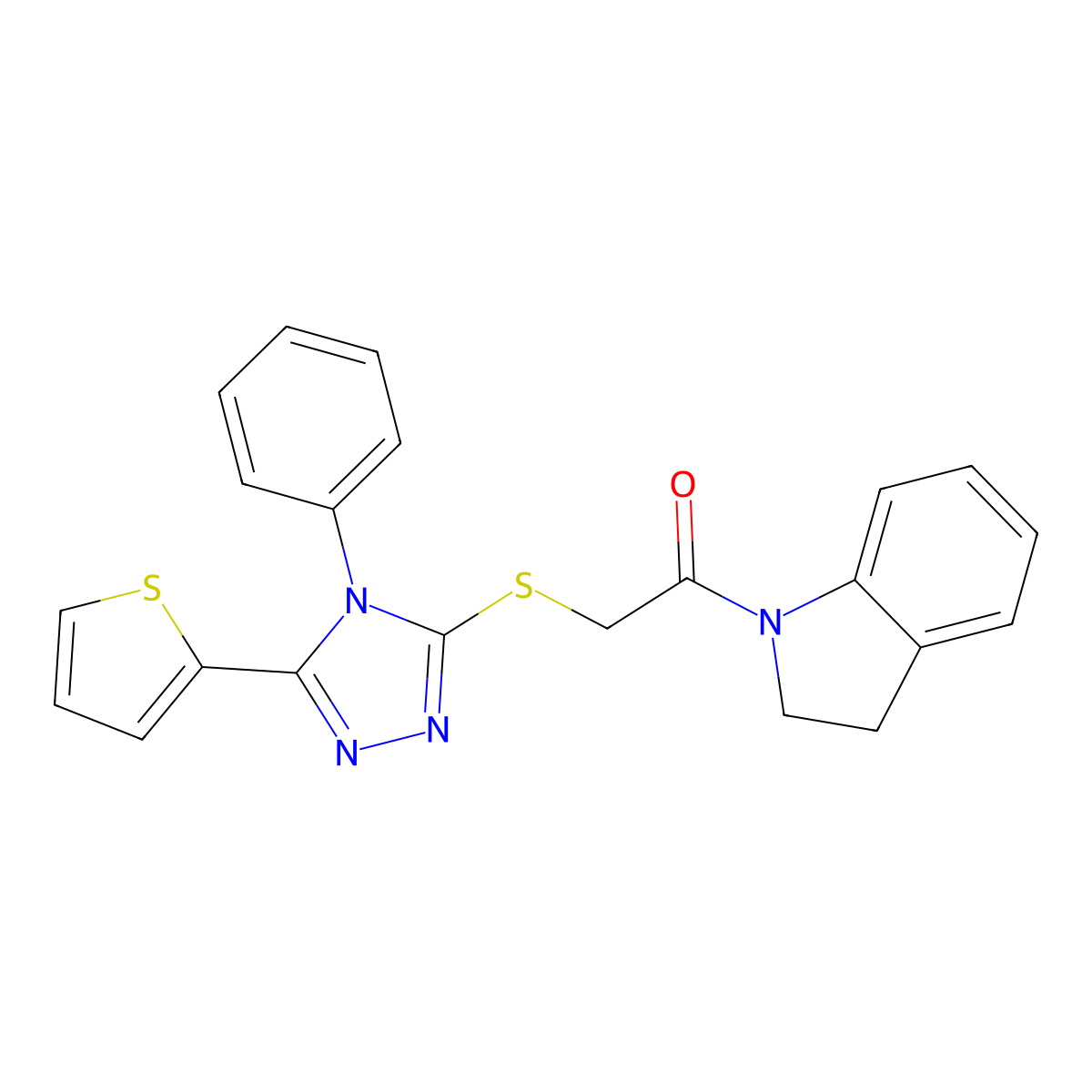 1-({[4-phenyl-5-(2-thienyl)-4H-1,2,4-triazol-3-yl]thio}acetyl)indoline molecular structure, CAS 454240-57-4