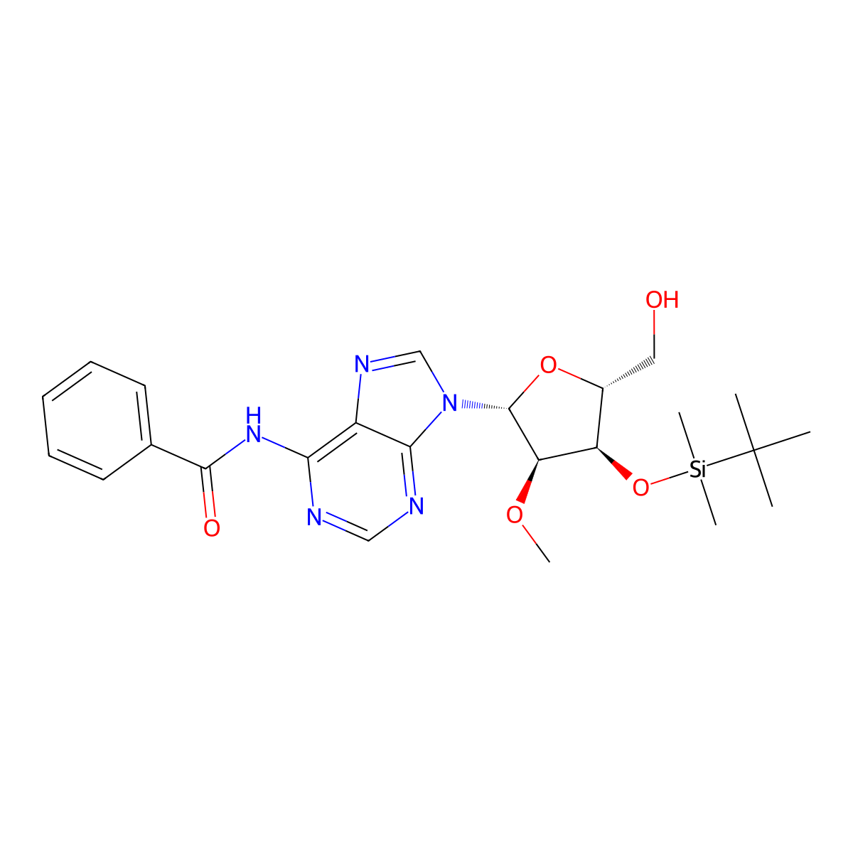 N-(9-((2R,3R,4R,5R)-4-((Tert-butyldimethylsilyl)oxy)-5-(hydroxymethyl)-3-methoxytetrahydrofuran-2-YL)-9H-purin-6-YL)benzamide molecular structure, CAS 454424-09-0