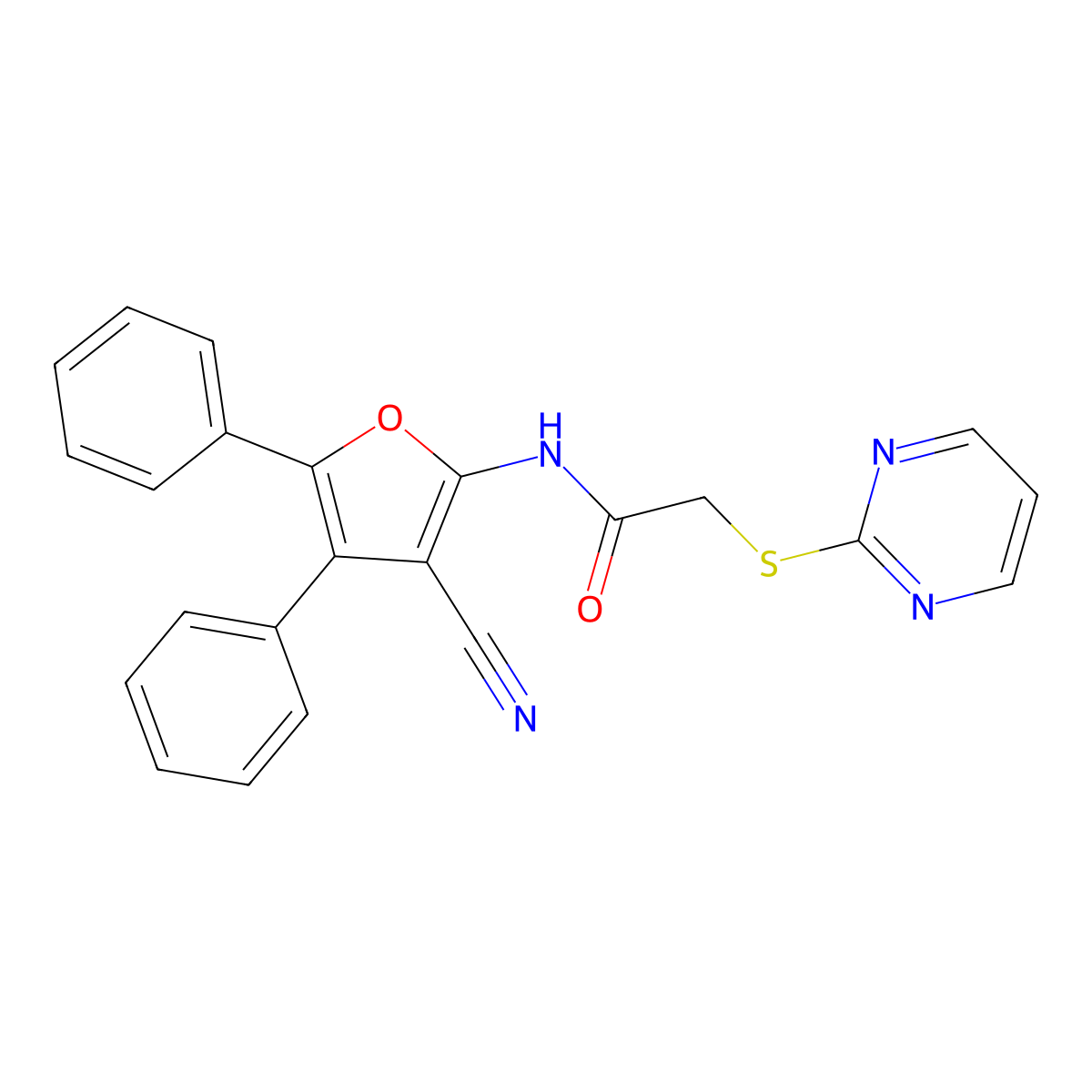 N-(3-cyano-4,5-diphenyl-2-furyl)-2-(2-pyrimidinylsulfanyl)acetamide molecular structure, CAS 454453-50-0