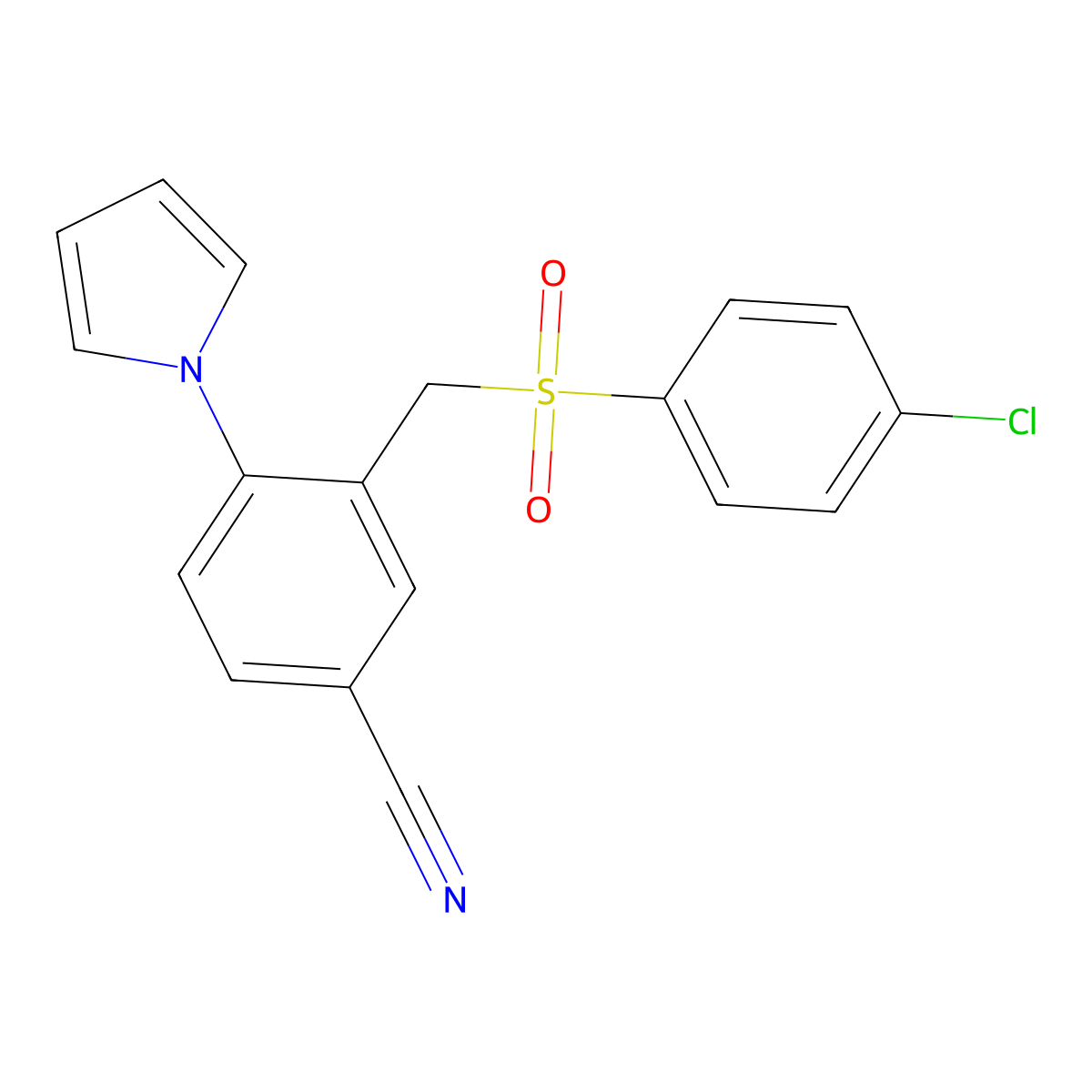 3-{[(4-chlorophenyl)sulfonyl]methyl}-4-(1H-pyrrol-1-yl)benzenecarbonitrile molecular structure, CAS 454473-77-9
