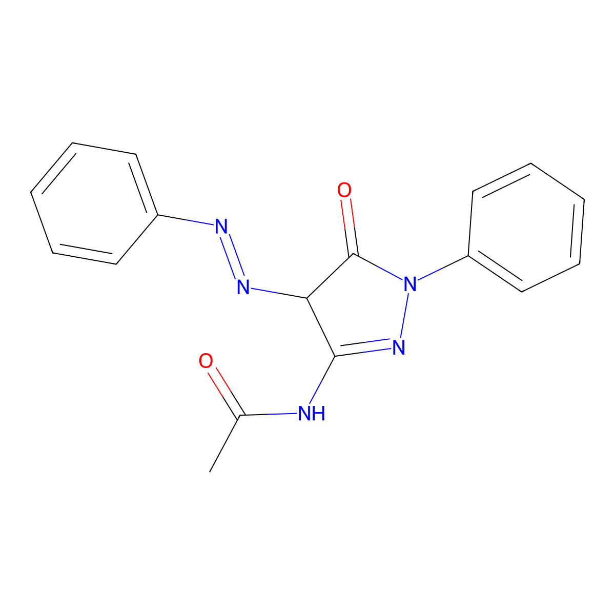 N-(5-oxo-1-phenyl-4-phenyldiazenyl-4H-pyrazol-3-yl)acetamide molecular structure, CAS 4546-33-2