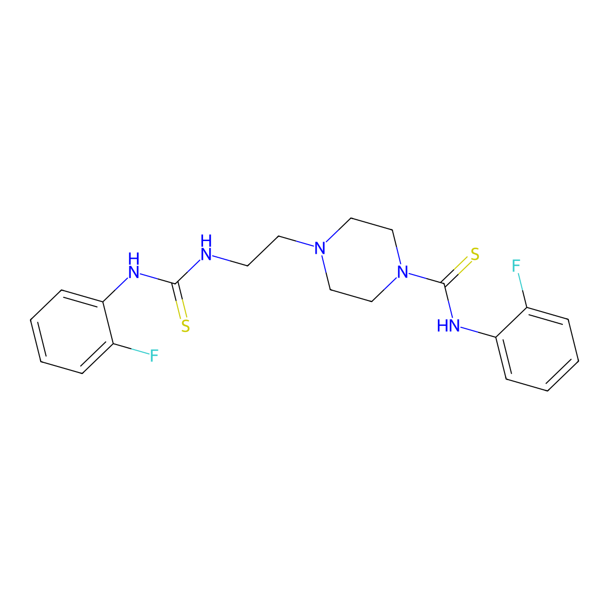 4-(2-{[(2-fluoroanilino)carbothioyl]amino}ethyl)-N-(2-fluorophenyl)tetrahydro-1(2H)-pyrazinecarbothioamide molecular structure, CAS 454651-99-1