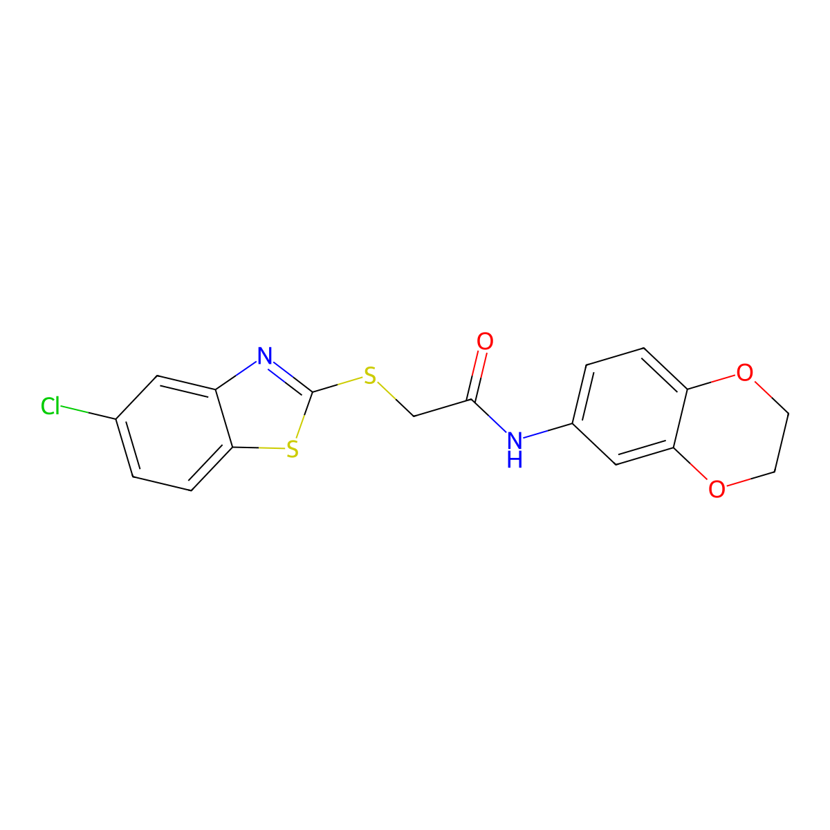 2-[(5-chloro-1,3-benzothiazol-2-yl)sulfanyl]-N-(2,3-dihydro-1,4-benzodioxin-6-yl)acetamide molecular structure, CAS 454666-15-0