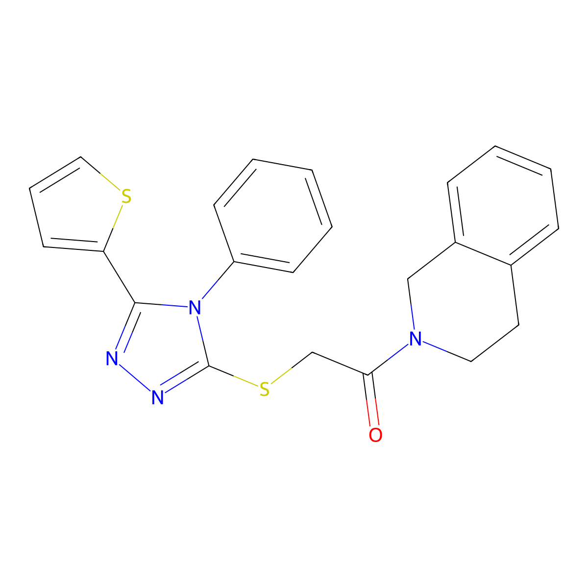 1-(3,4-dihydro-1H-isoquinolin-2-yl)-2-[(4-phenyl-5-thiophen-2-yl-1,2,4-triazol-3-yl)sulfanyl]ethanone molecular structure, CAS 454666-55-8