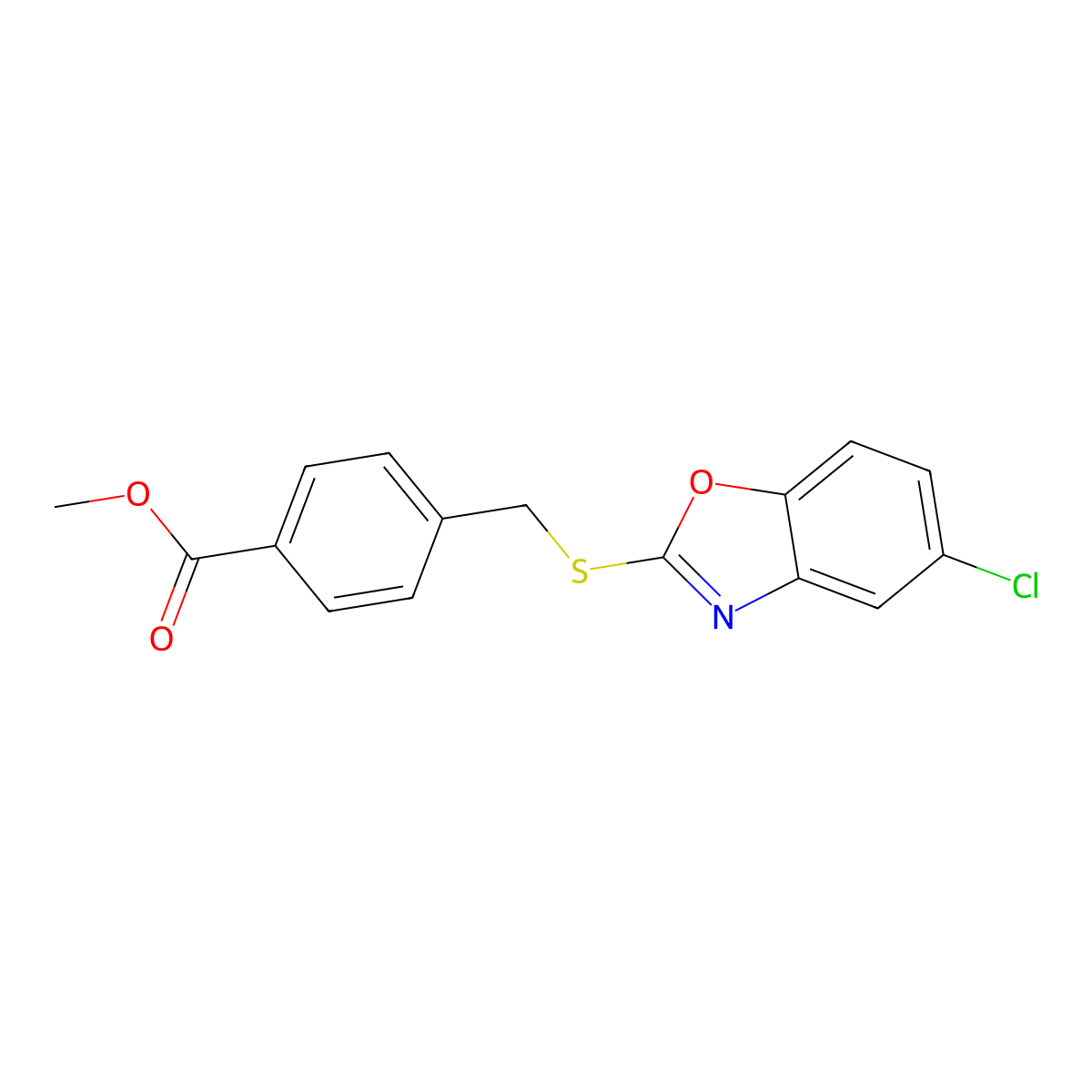 Methyl 4-{[(5-chloro-1,3-benzoxazol-2-yl)sulfanyl]methyl}benzoate molecular structure, CAS 454668-07-6