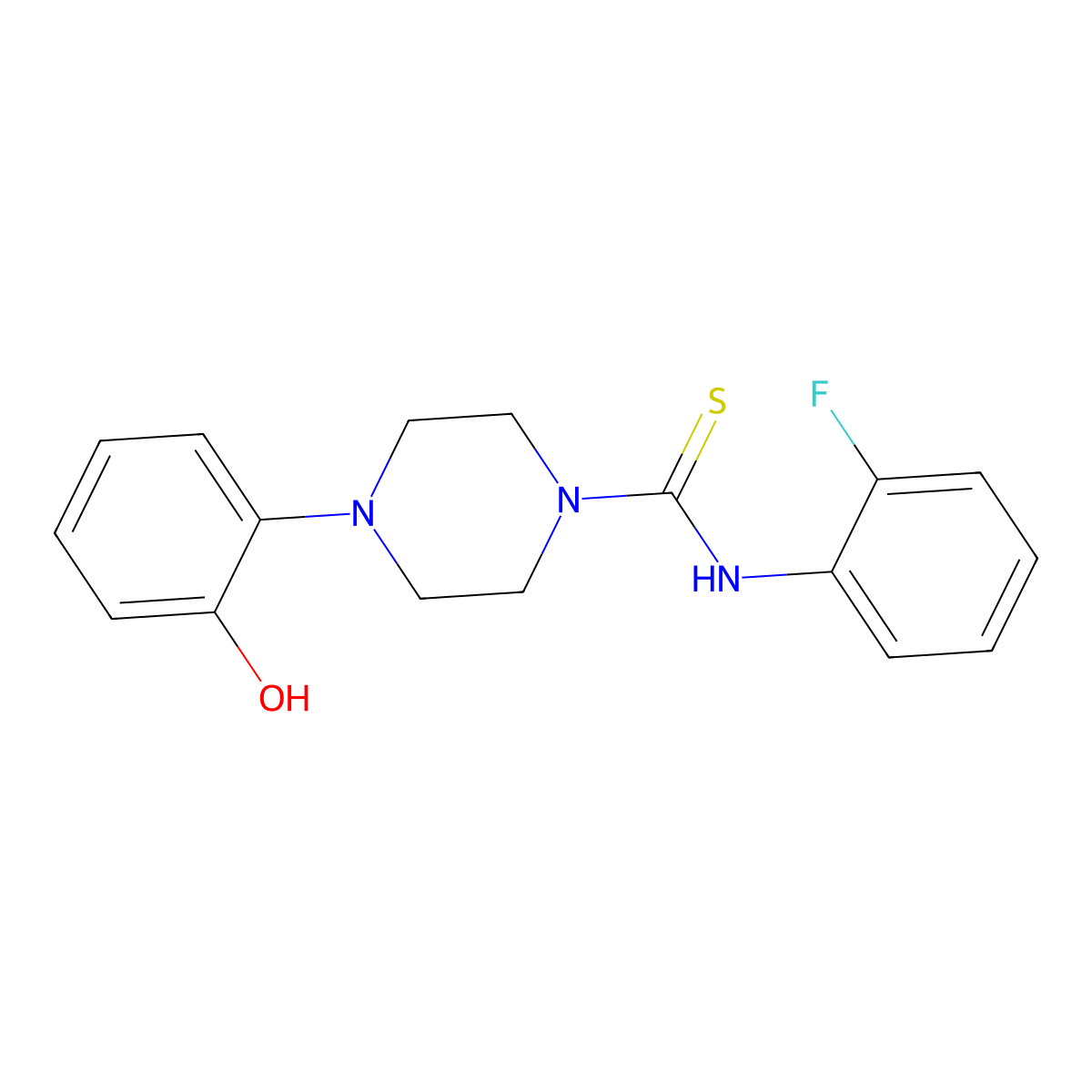 N-(2-fluorophenyl)-4-(2-hydroxyphenyl)piperazine-1-carbothioamide molecular structure, CAS 454668-83-8