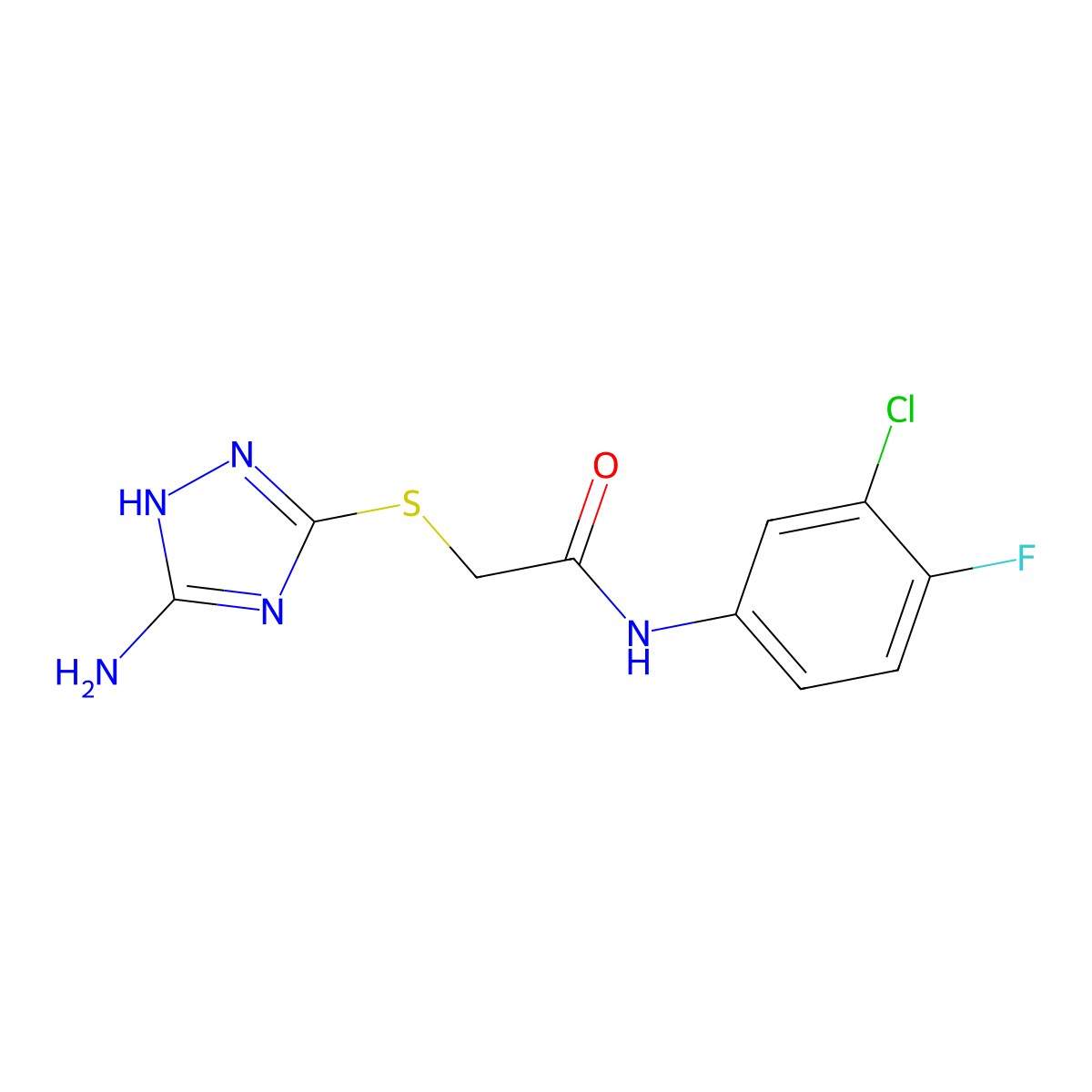 2-[(5-amino-1H-1,2,4-triazol-3-yl)sulfanyl]-N-(3-chloro-4-fluorophenyl)acetamide molecular structure, CAS 454675-74-2