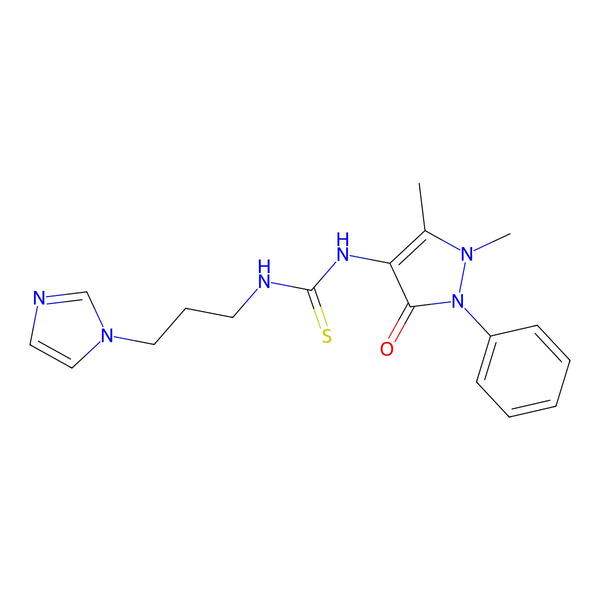 1-(1,5-Dimethyl-3-oxo-2-phenylpyrazol-4-yl)-3-(3-imidazol-1-ylpropyl)thiourea molecular structure, CAS 454689-19-1