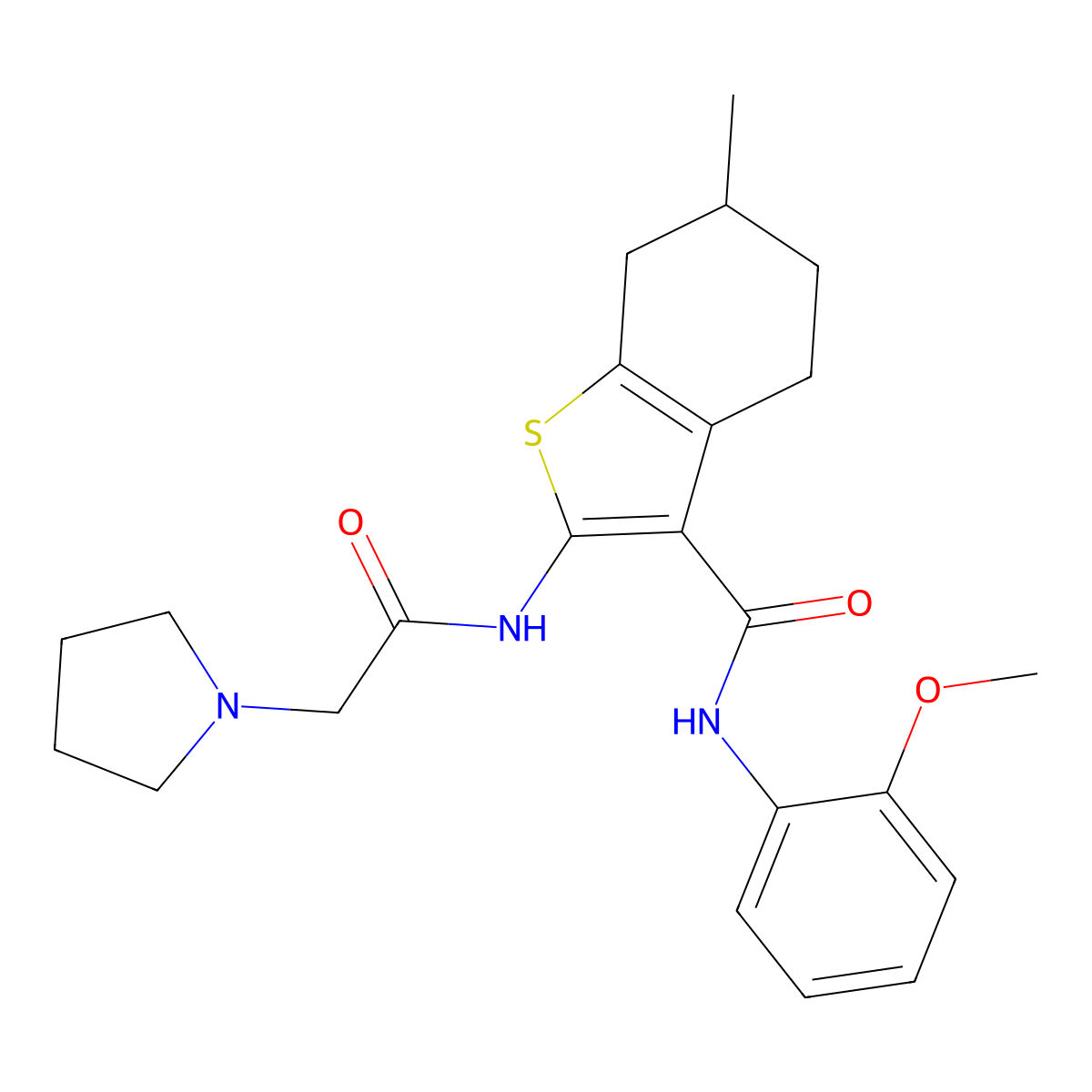 N-(2-methoxyphenyl)-6-methyl-2-[(pyrrolidin-1-ylacetyl)amino]-4,5,6,7-tetrahydro-1-benzothiophene-3-carboxamide molecular structure, CAS 4548-55-4