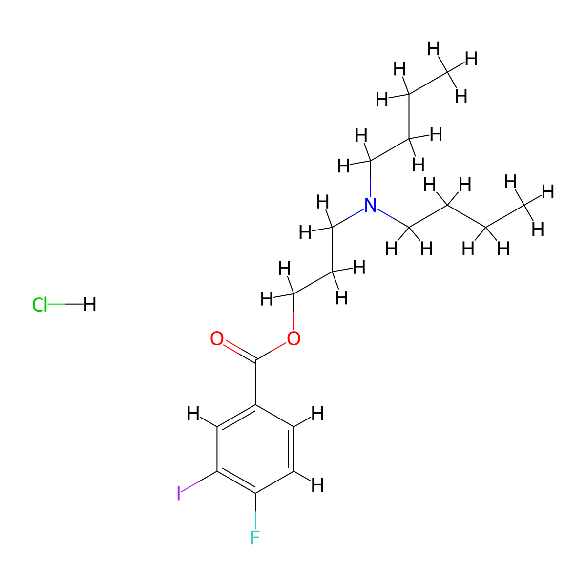 Dibutylaminopropyl 3-iodo-4-fluorobenzoate hydrochloride molecular structure, CAS 455-80-1