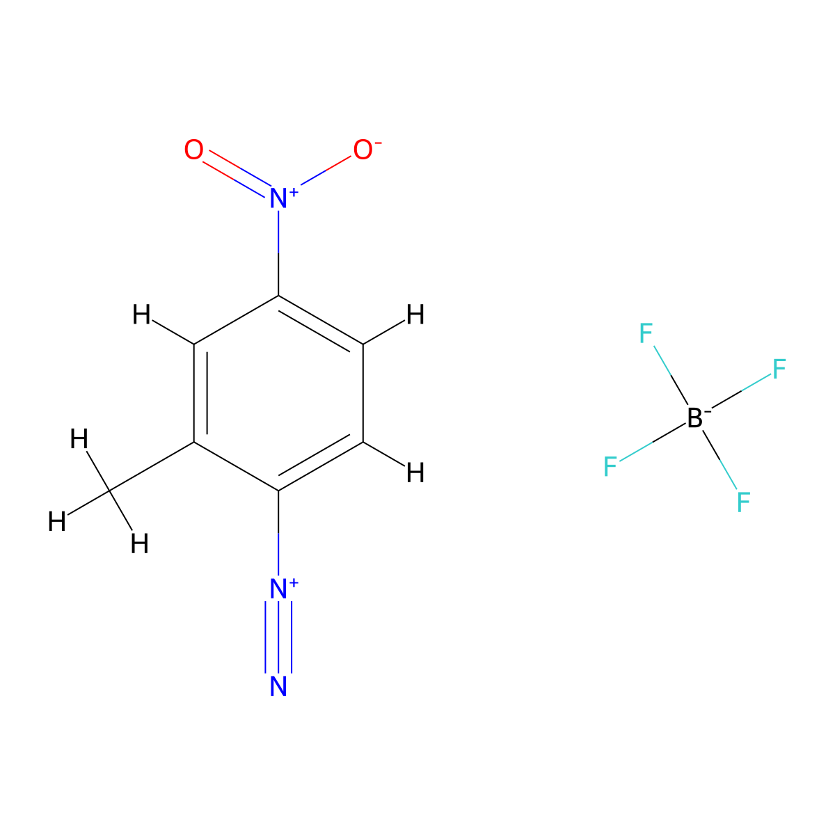 Benzenediazonium, 2-methyl-4-nitro-, tetrafluoroborate(1-) molecular structure, CAS 455-90-3