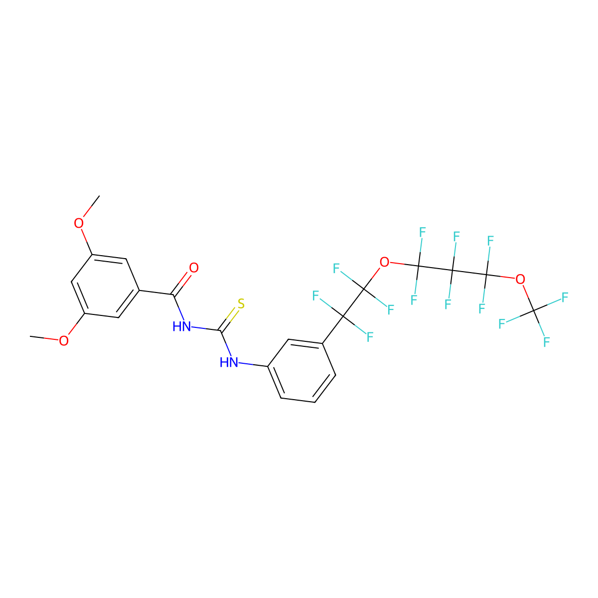 3,5-dimethoxy-N-[(3-{1,1,2,2-tetrafluoro-2-[1,1,2,2,3,3-hexafluoro-3-(trifluoromethoxy)propoxy]ethyl}phenyl)carbamothioyl]benzamide molecular structure, CAS 4550-62-3