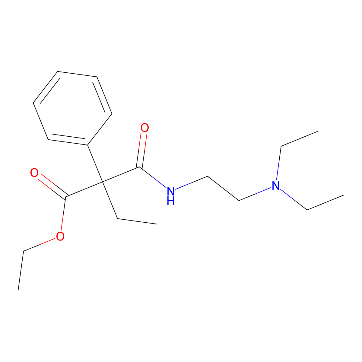 Ethyl alpha-(((2-(diethylamino)ethyl)amino)carbonyl)-alpha-ethylbenzeneacetate molecular structure, CAS 4551-59-1