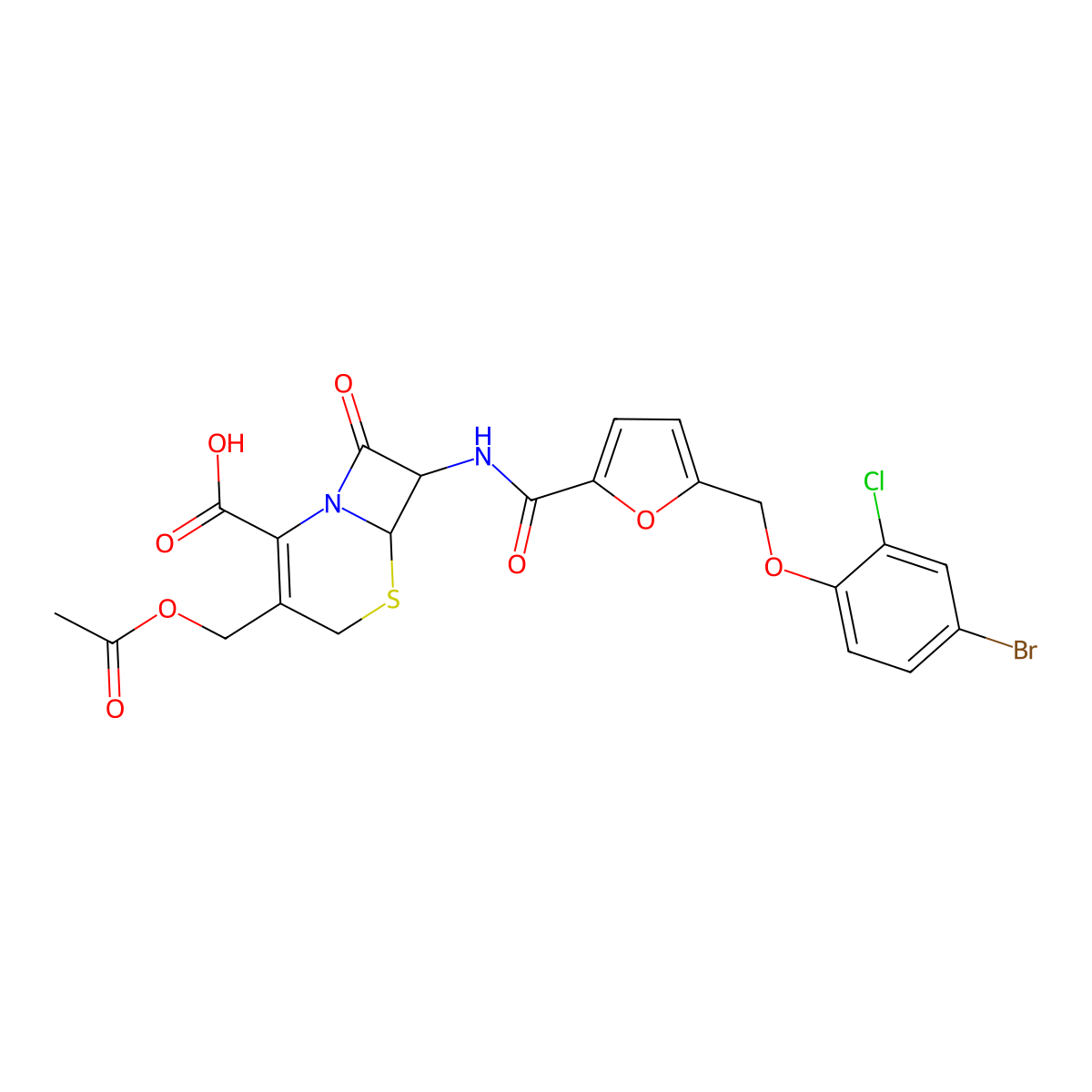 3-(Acetyloxymethyl)-7-[[5-[(4-bromo-2-chlorophenoxy)methyl]furan-2-carbonyl]amino]-8-oxo-5-thia-1-azabicyclo[4.2.0]oct-2-ene-2-carboxylic acid molecular structure, CAS 4552-93-6